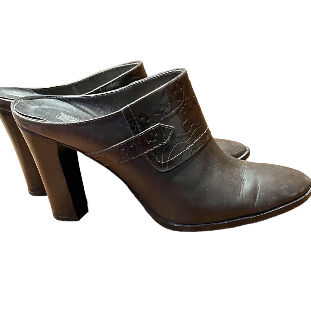 Via Spiga Brown Leather Bootie Style Slip On Mule Sz 6.5